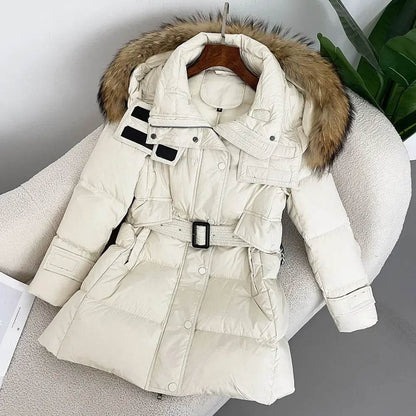 Stylish Hooded Real Fur Coat - Thick Winter Puffer Jacket for Women - Buy Center US