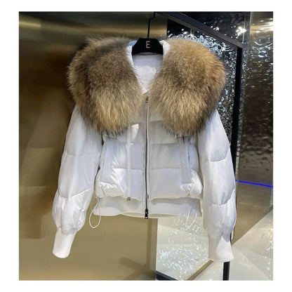 Women's Winter Down Jacket - Cropped Style with Fox Fur Collar - Buy Center US