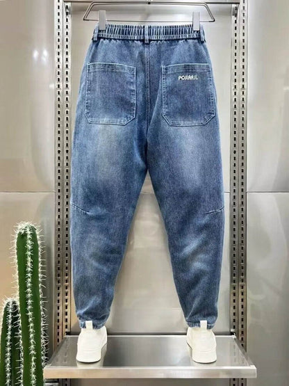 Korean Fashion Men’s Denim Harem Pants - Embroidered Loose Fit Jeans - Buy Center US