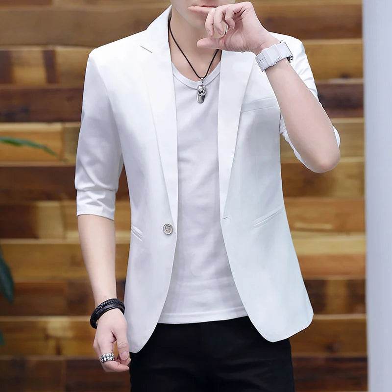 FAVOCENT Summer Silk Solid Color Blazer - 3/4 Sleeve Formal Suit for Men - Buy Center US