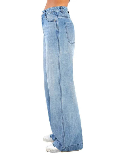 High Waist Wide Leg Jeans for Women - Casual Pants with Pockets - Buy Center US