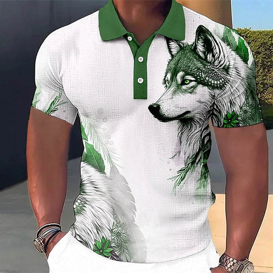 3D Wolf & Eagle Print Polo Shirt - Casual Short Sleeve Men’s Tee - Buy Center US