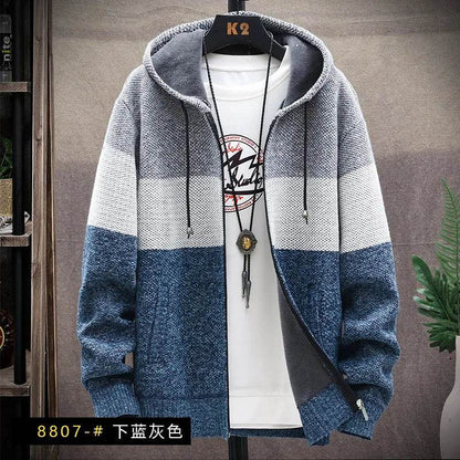 SNOW PINNACLE Men's Thick Velvet Cardigan: Patchwork Zipper Sweatercoat - Buy Center US