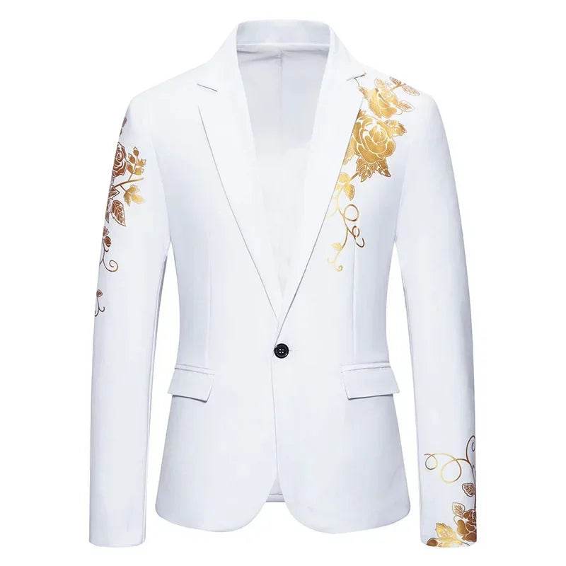 Stylish Men's Wedding Blazer - Black/White/Royal Blue Rose Print - Buy Center US
