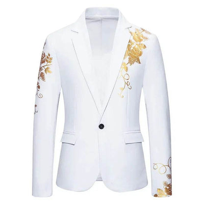 Stylish Men's Wedding Blazer - Black/White/Royal Blue Rose Print - Buy Center US