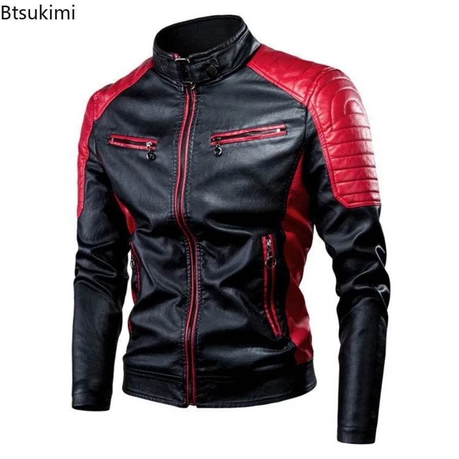 Btsukimi Men's Leather Motorcycle Jacket - Stylish Patchwork & Zipper Design - Buy Center US