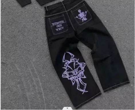BiggOrange Y2K Rhinestone Jeans - Vintage Hip Hop Wide Leg Trousers - Buy Center US