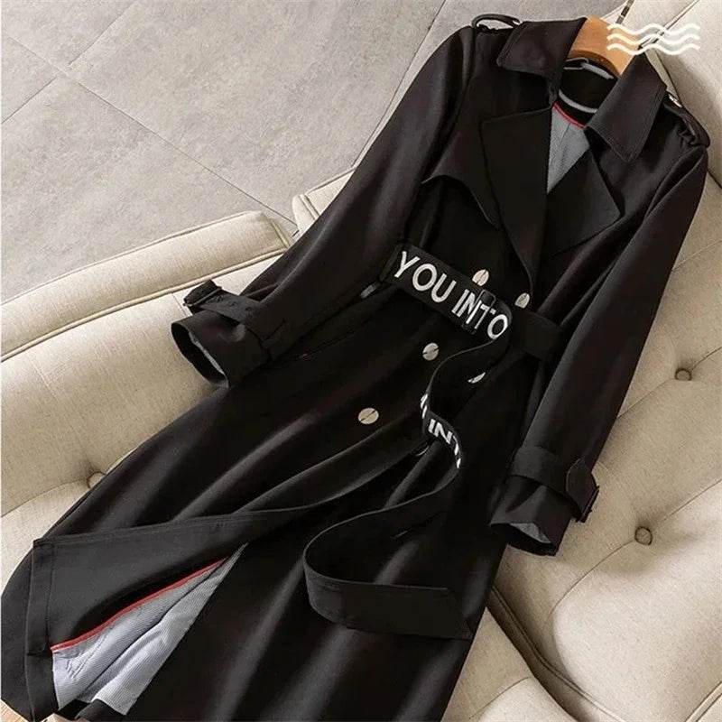 Women's Mid-Length Trench Coat - Casual Double-Breasted Style - Buy Center US