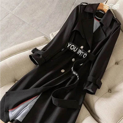 Women's Mid-Length Trench Coat - Casual Double-Breasted Style - Buy Center US