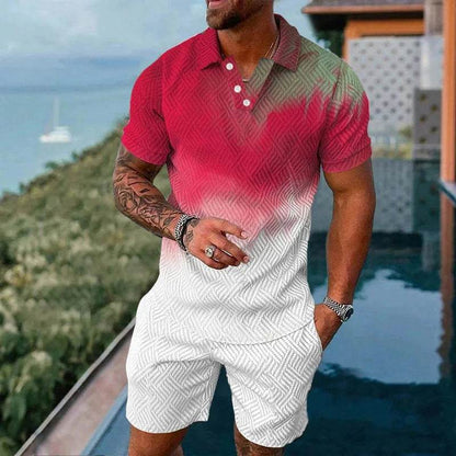 Vibrant 3D Printed Summer Men’s Polo Shirt & Shorts Set - Casual Fashion - Buy Center US