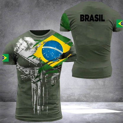 Brazil Flag 3D Print Men's T-Shirt - Casual Summer Oversized Tee - Buy Center US
