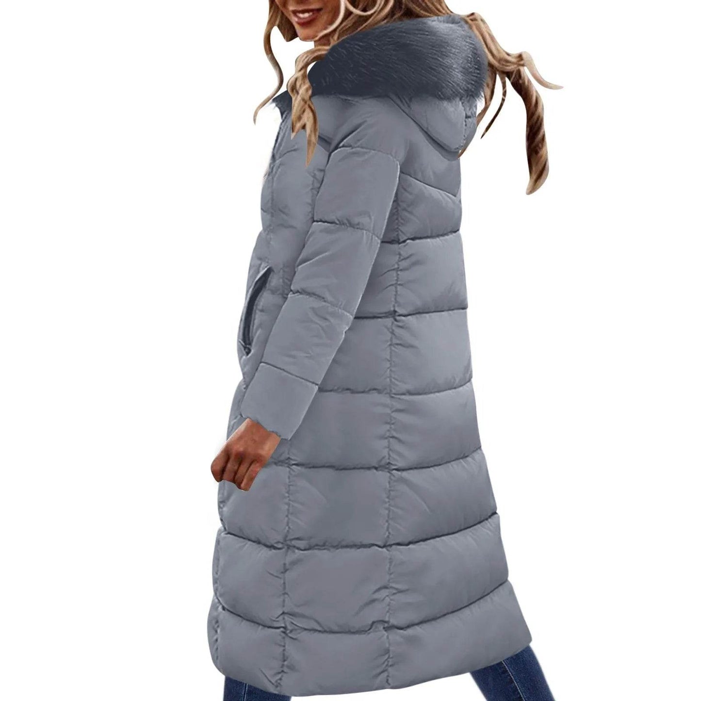 Women's Long Cotton Padded Coat - Slimming Winter Jacket with Pockets - Buy Center US