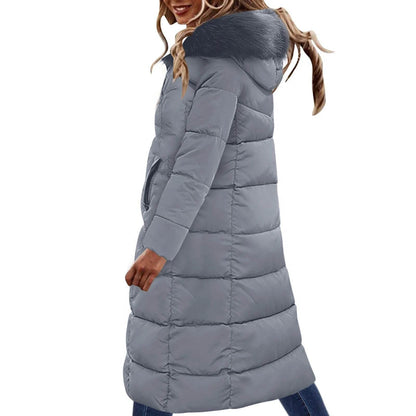 Women's Long Cotton Padded Coat - Slimming Winter Jacket with Pockets - Buy Center US