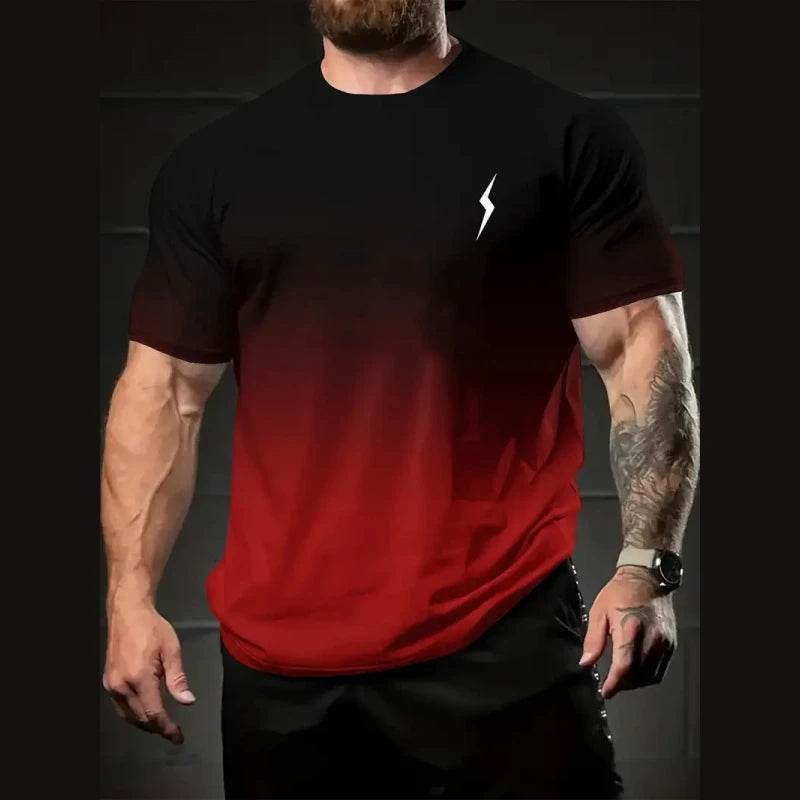 Gradient Men's Oversized T-Shirt - Lightning Print Casual Summer Top - Buy Center US