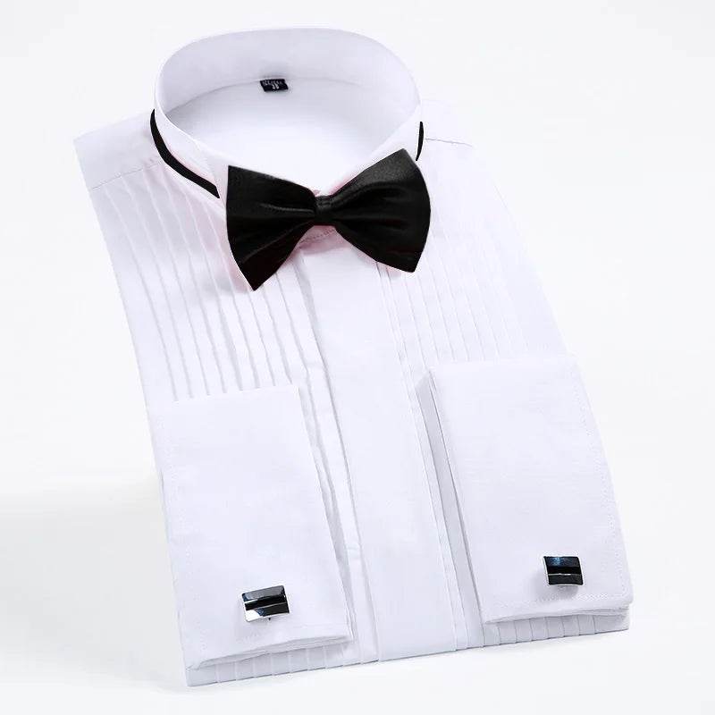 Men's Classic Tuxedo Shirt with Winged Collar & Red Black Bow Tie - Buy Center US