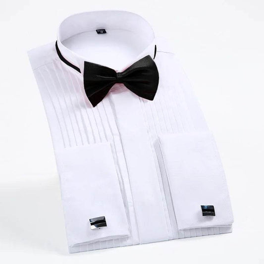 Men's Classic Tuxedo Shirt with Winged Collar & Red Black Bow Tie - Buy Center US