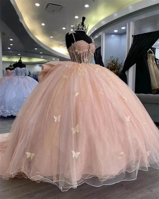 ANGELSBRIDEP Shiny Butterfly Quinceanera Dress with Big Bow Gown - Buy Center US