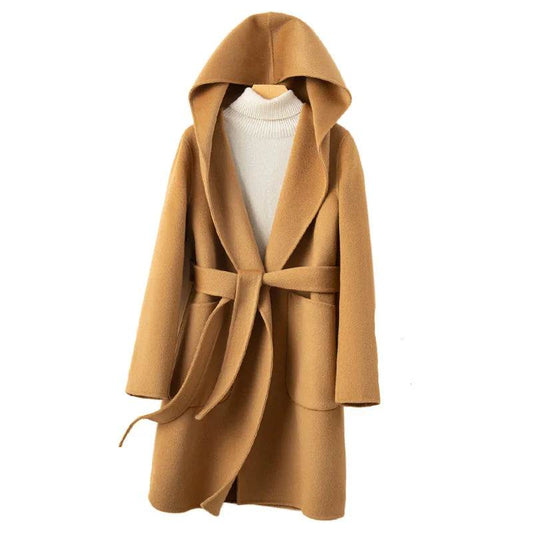 YUEYUAN Women’s Cashmere Hoodie Coat - Double-Sided Slimming Design - Buy Center US