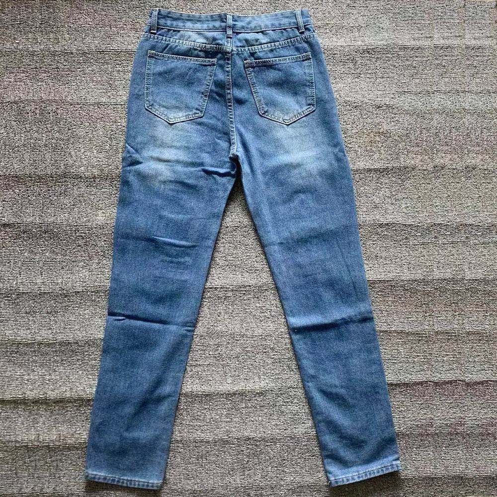 Tsingyi White Embroidery Ripped Jeans - Slim Fit Casual Denim - Buy Center US