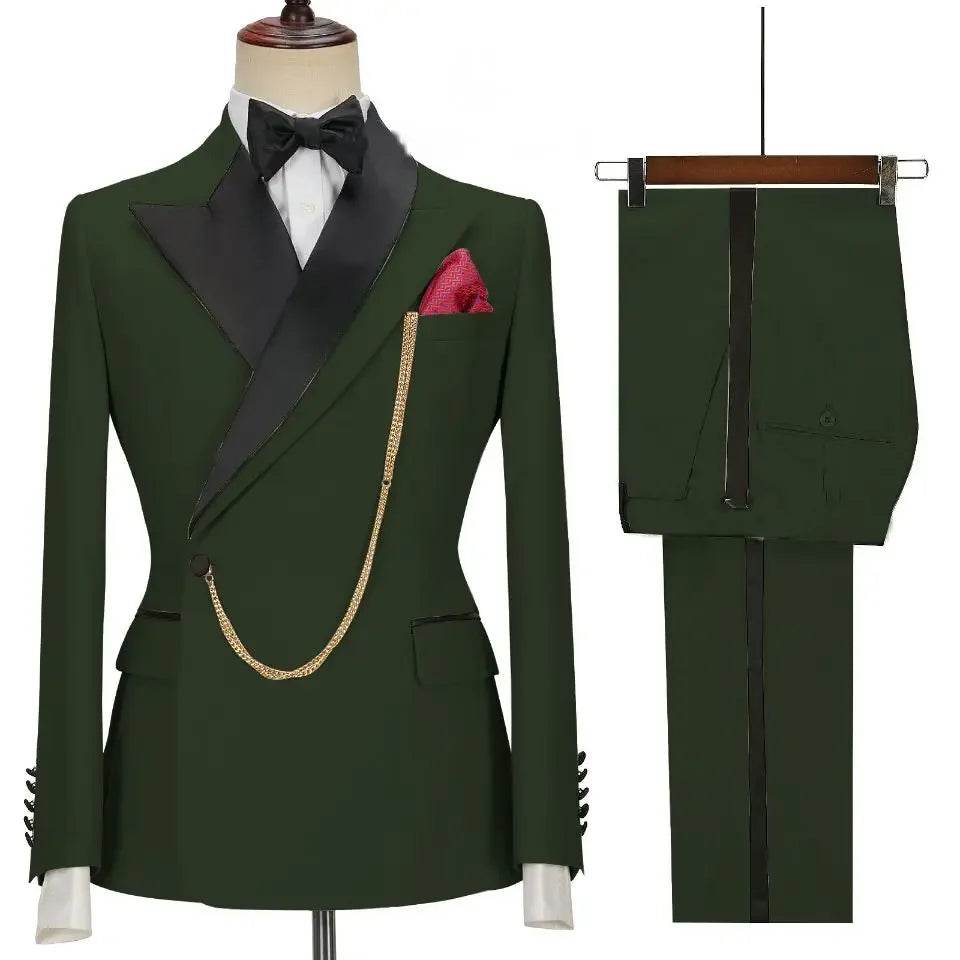 2024 Custom Black Tuxedo Suit for Men - Double Breasted, Peaked Lapel - Buy Center US