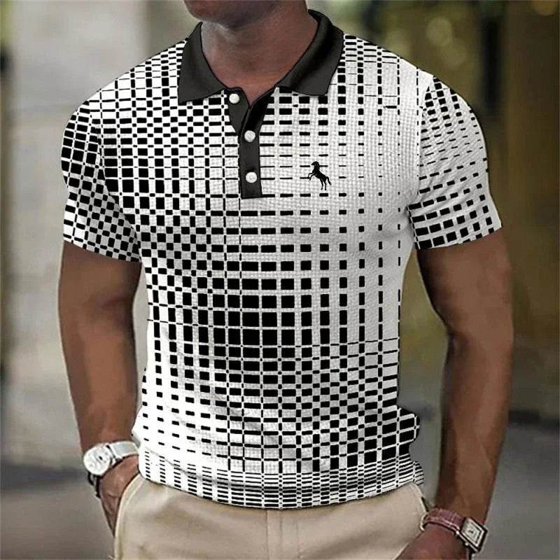 Men's 3D Printed Stripe Polo Shirt - Casual Summer Button-Up Top - Buy Center US