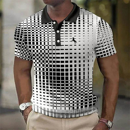 Men's 3D Printed Stripe Polo Shirt - Casual Summer Button-Up Top - Buy Center US