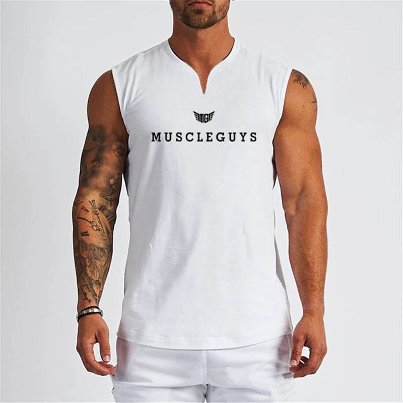 Muscleguys Men's V Neck Compression Tank Top - Cotton Fitness Shirt - Buy Center US