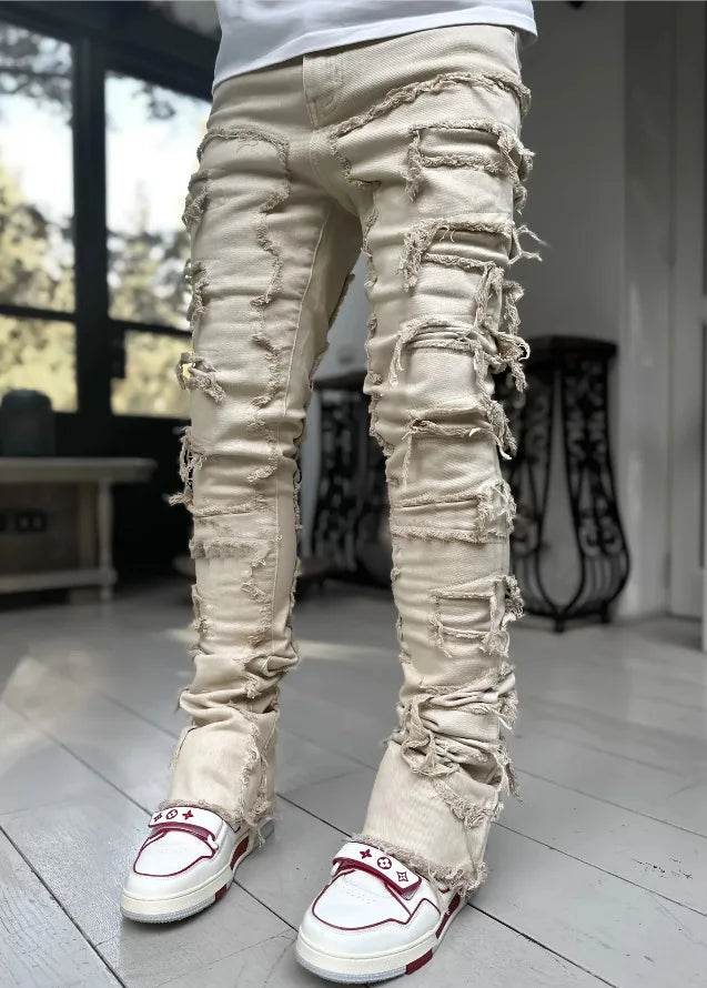 Men's Ripped Slim Fit Stacked Jeans - Distressed Casual Denim Pants - Buy Center US