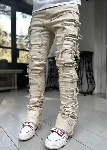 Men's Ripped Slim Fit Stacked Jeans - Distressed Casual Denim Pants - Buy Center US