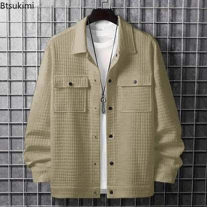 Men's Casual Solid Color Jacket - Turn-Down Collar, Long Sleeve Style - Buy Center US