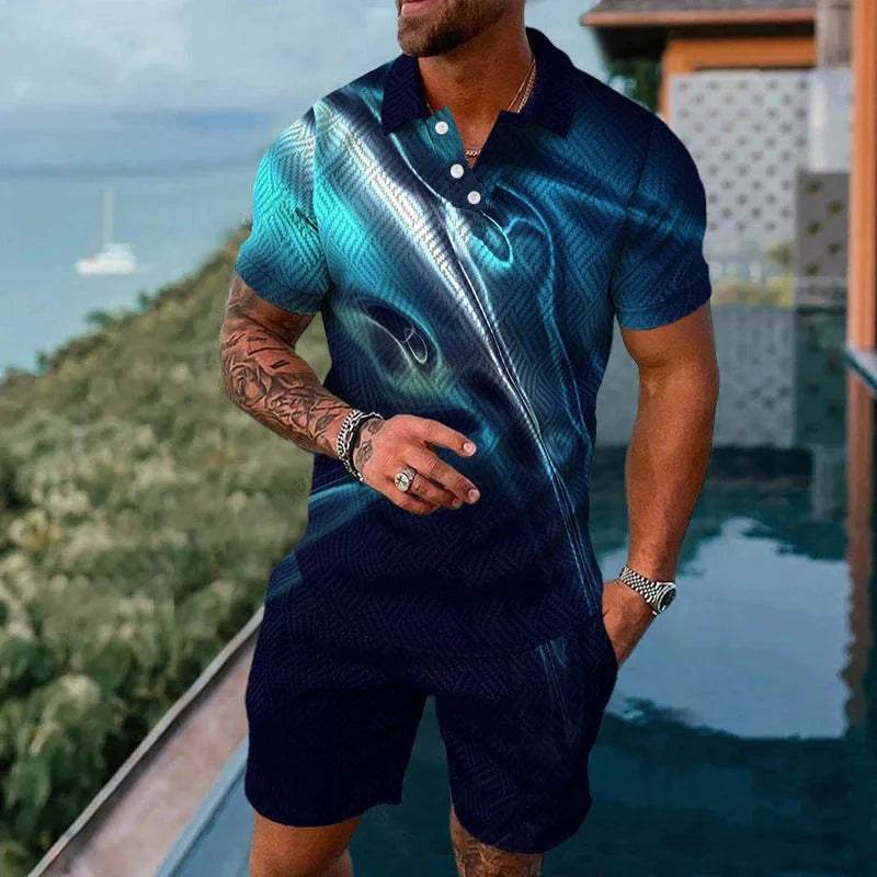 Vibrant 3D Printed Summer Men’s Polo Shirt & Shorts Set - Casual Fashion - Buy Center US