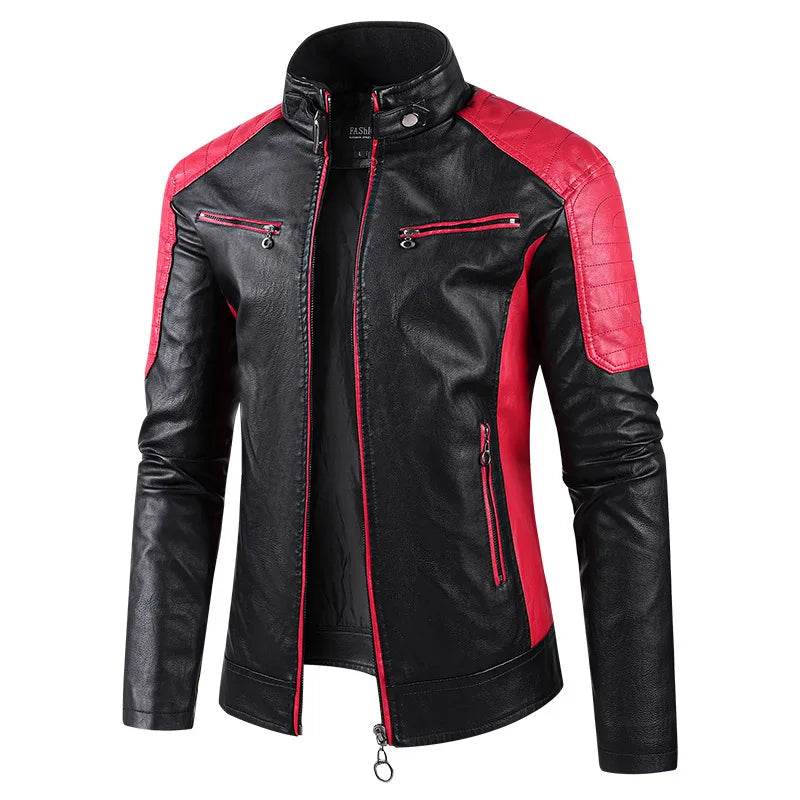 Btsukimi Men's Leather Motorcycle Jacket - Stylish Patchwork & Zipper Design - Buy Center US