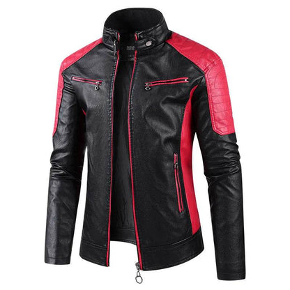 Btsukimi Men's Leather Motorcycle Jacket - Stylish Patchwork & Zipper Design - Buy Center US