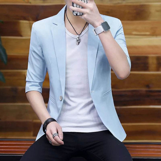 FAVOCENT Summer Silk Solid Color Blazer - 3/4 Sleeve Formal Suit for Men - Buy Center US