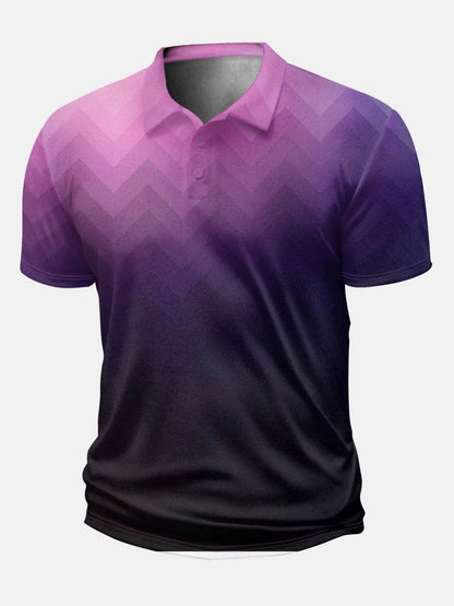 2025 Men's Casual Polo Shirt - 3D Gradient Stripe Print for Everyday Wear - Buy Center US