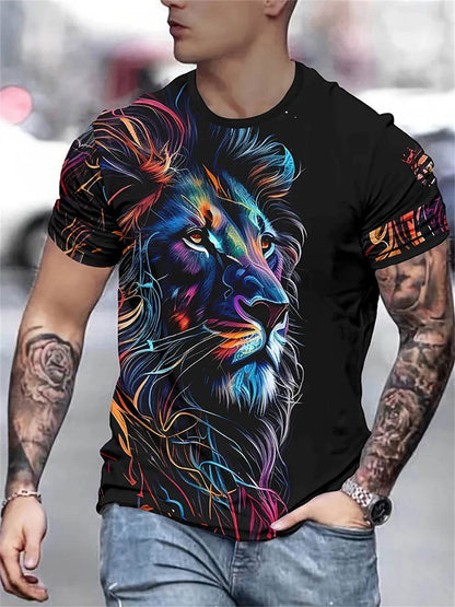 Men's Lion Print Crew Neck T-Shirt - Soft, Breathable Summer Casual Wear - Buy Center US