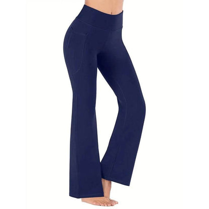 Women's High Waist Flared Pants with Pockets - Casual Yoga Fit - Buy Center US