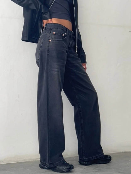 Y2K High Waist Baggy Jeans for Women - Vintage Loose Fit Denim - Buy Center US