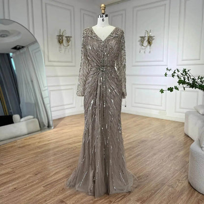 SERENE HILL Mermaid Evening Dress - Custom Beaded Floor-Length Gown - Buy Center US
