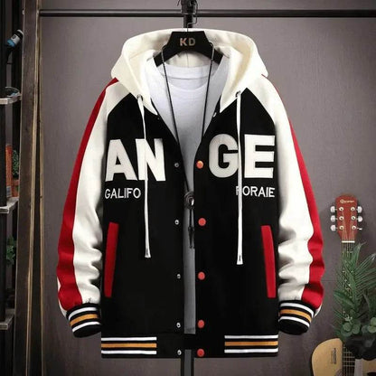 Trendy Letter Print Hooded Jacket - Men's Loose Fit Color Blocking Cardigan - Buy Center US