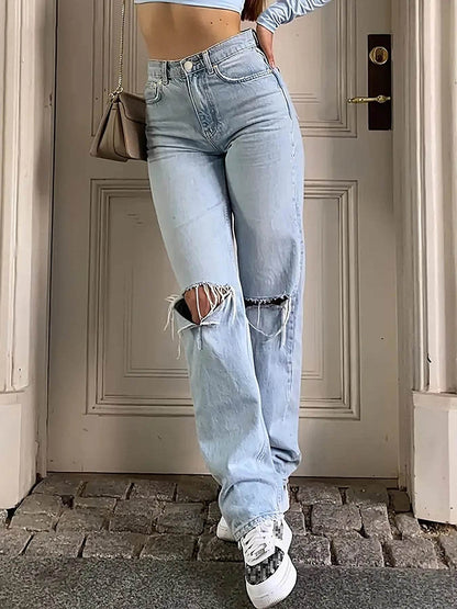 LEEYOVEE Women's Loose Knee-Piercing Jeans - Casual & Comfy Fit - Buy Center US