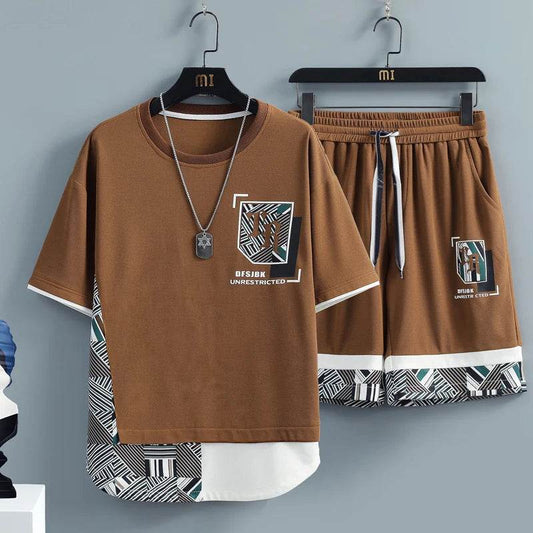 Men's Summer Tracksuit Set - Splice Print T-Shirt & Shorts for Casual Style - Buy Center US