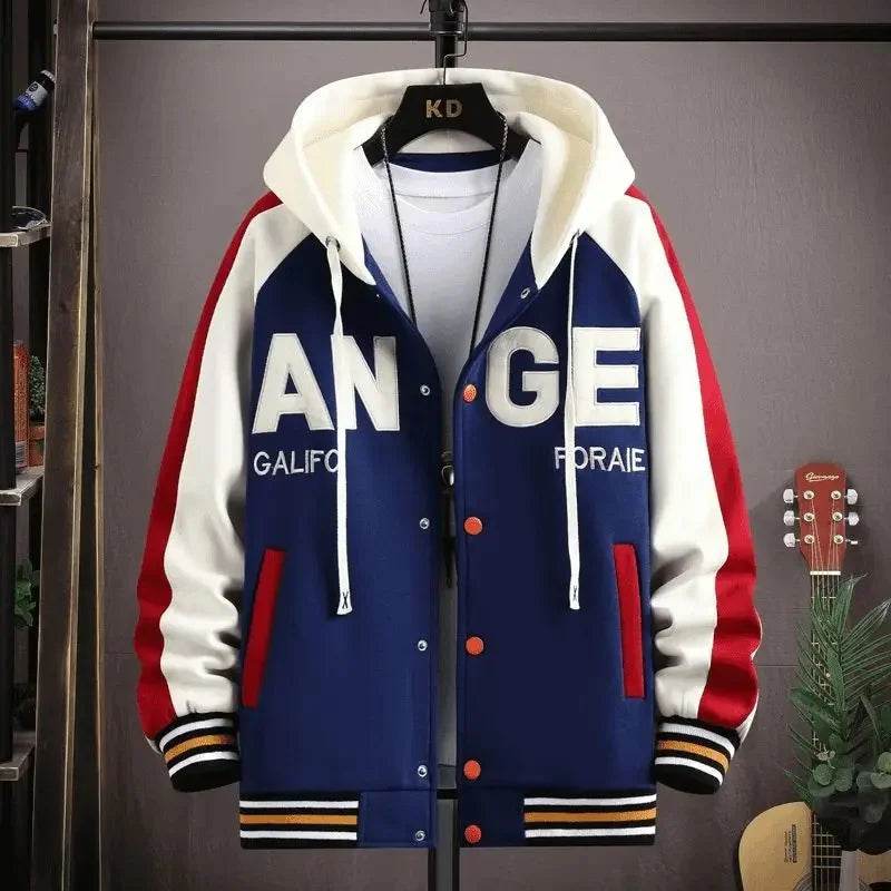 Trendy Letter Print Hooded Jacket - Men's Loose Fit Color Blocking Cardigan - Buy Center US