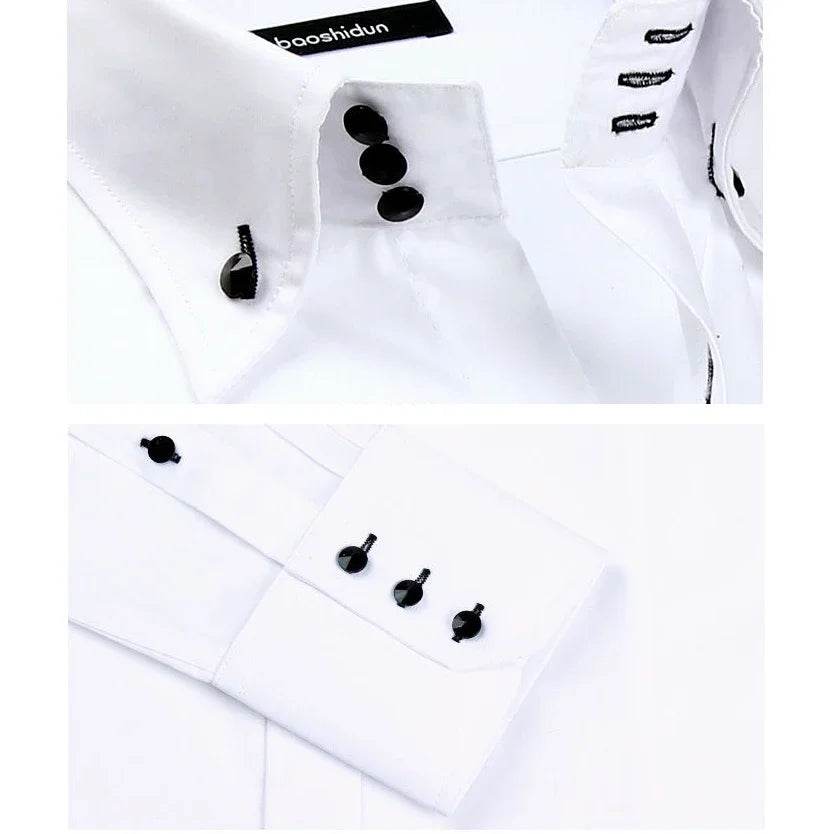 Premium White Dress Shirt for Men - Non-Iron Wrinkle Resistant Long Sleeve - Buy Center US