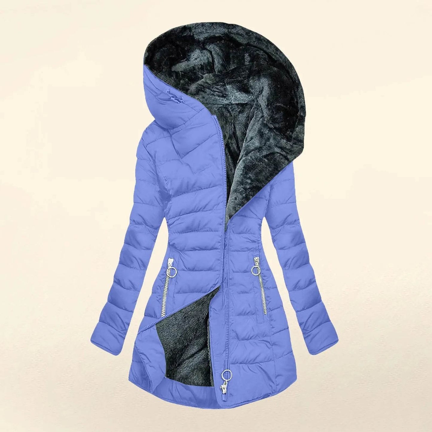 Women's Fleece Lined Hooded Jacket - Warm Plush Overcoat for Winter - Buy Center US