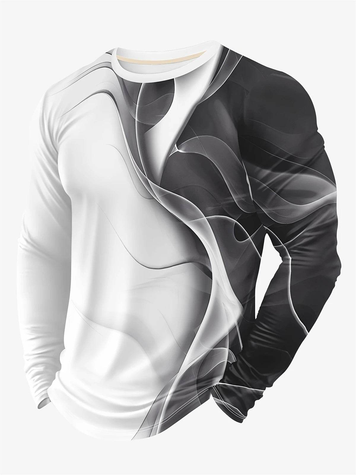 Men's Color Block 3D Print Long Sleeve T-Shirt - Casual Autumn Style - Buy Center US