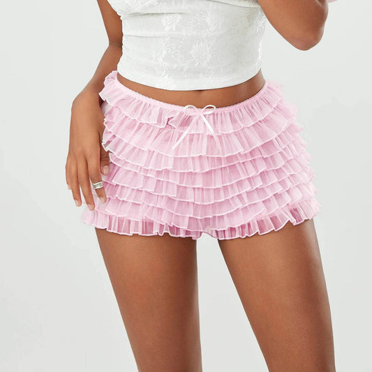 Meihuida Women's Summer Ruffled Mesh Shorts - Cute Solid Color Bloomers - Buy Center US