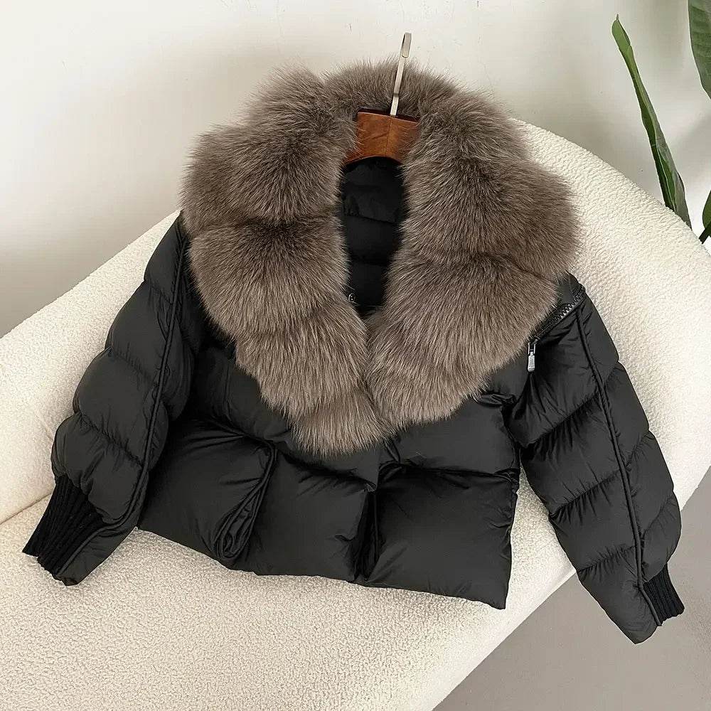 Women's Thick Warm Fox Fur Collar Coat - Casual Duck Down Jacket - Buy Center US