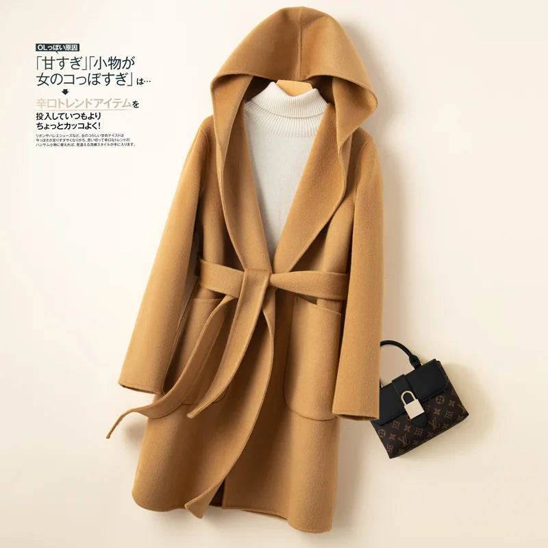YUEYUAN Women’s Cashmere Hoodie Coat - Double-Sided Slimming Design - Buy Center US