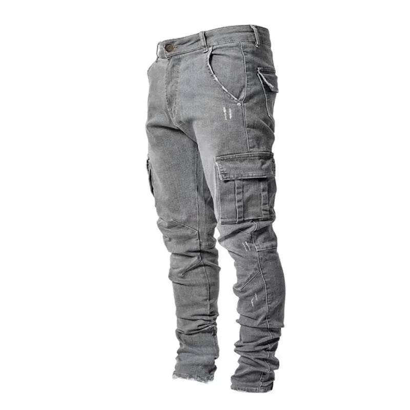 Slim Fit Men's Denim Cargo Pants - Multi Pocket Casual Trousers - Buy Center US